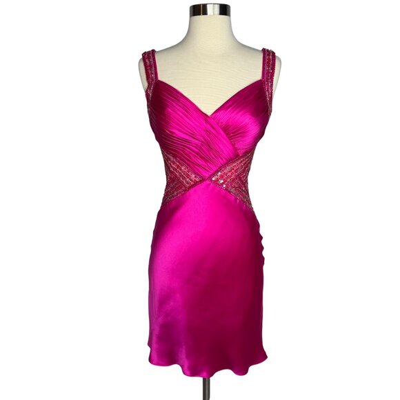 Jovani Dresses & Skirts - Vintage Y2K Jovani Fuchsia Silk Beaded Backless Cocktail Dress Size 2 MobWife